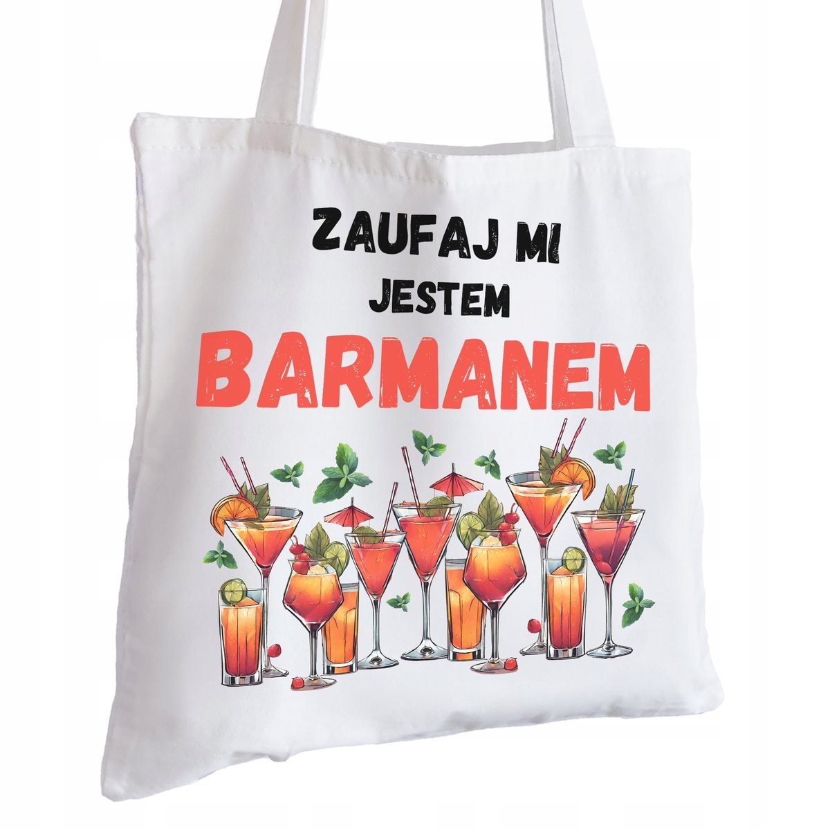 Torba Bawełniana biała dla Barmana Na Prezent ekologiczna Trwały Nadruk