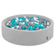 Suche baseny - KiddyMoon, suchy basen okrągły z piłeczkami 7cm 120x30 jasnoszary: szary-biały-turkus 120x30/300piłek - miniaturka - grafika 1