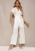 Kombinezony - Biały Kombinezon z Długimi Nogawkami i Krótkim Rękawem z Guzikami i Paskiem Jolmeria - miniaturka - grafika 1