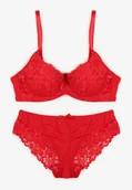 Komplety bielizny - Czerwony Komplet Biustonosz i Majtki Typu Figi Ozdobiony Koronką Ezivane - miniaturka - grafika 1
