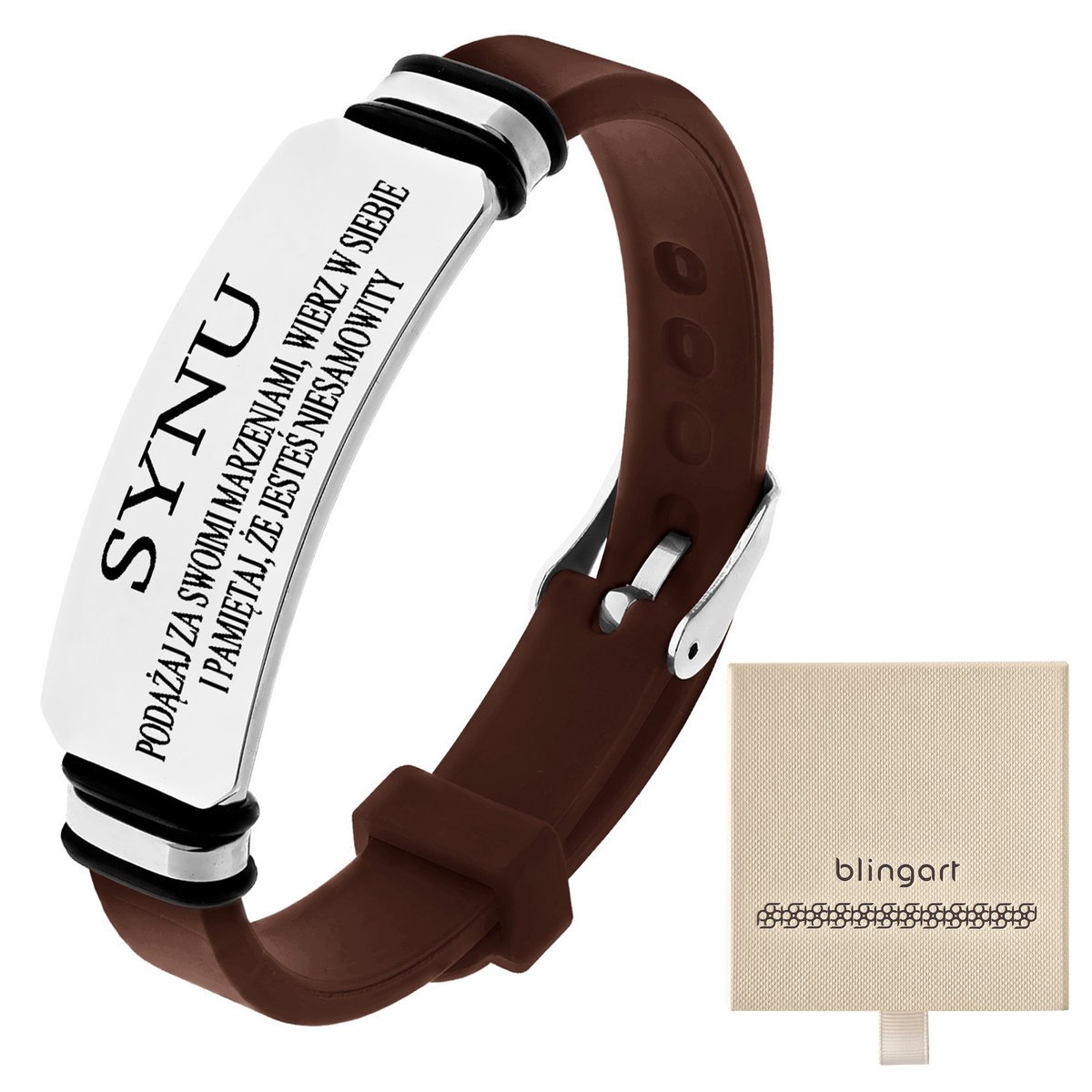 Bransoletka męska KAUCZUKOWA z grawerem blaszka RE