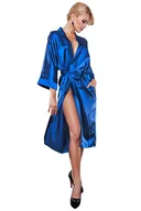 Szlafroki damskie - Satynowy damski szlafrok 115 niebieski XL - Pudełko podarunkowe - miniaturka - grafika 1