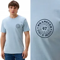 Koszulki męskie - Wrangler GRAPHIC TEE Blue Fog BŁĘKITNA BAWEŁNIANA KOSZULKA T-SHIRT LOGO L - miniaturka - grafika 1