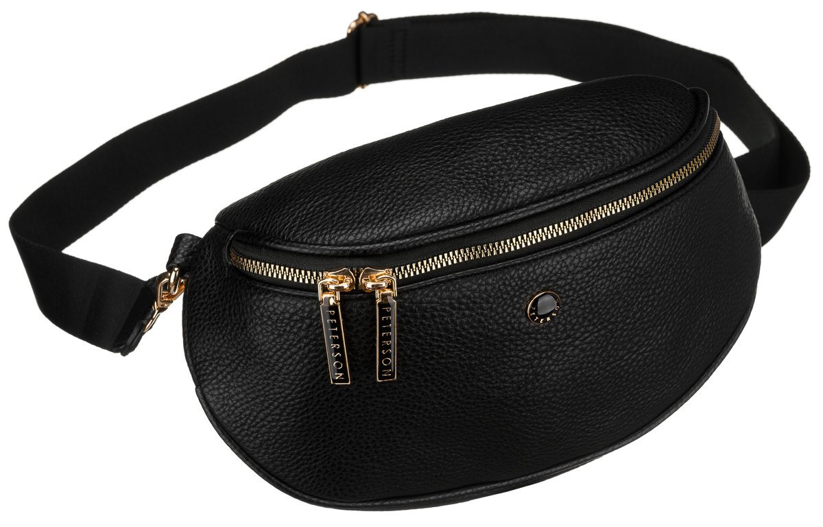 Saszetka damska na ramię PETERSON skóra ekologiczna mała miejska listonoszka na suwak saszetka nerka szeroki odpinany pasek kieszonki na suwak czarna