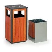 Wyposażenie miejsc publicznych - Zewnętrzny kosz na śmieci z popielniczką, 380 x 380 x 755 mm, czarny / wzór drewna - miniaturka - grafika 1