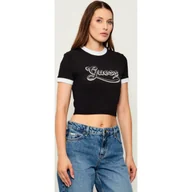 Koszulki i topy damskie - GUESS T-shirt GLOSSY Cropped Fit - miniaturka - grafika 1