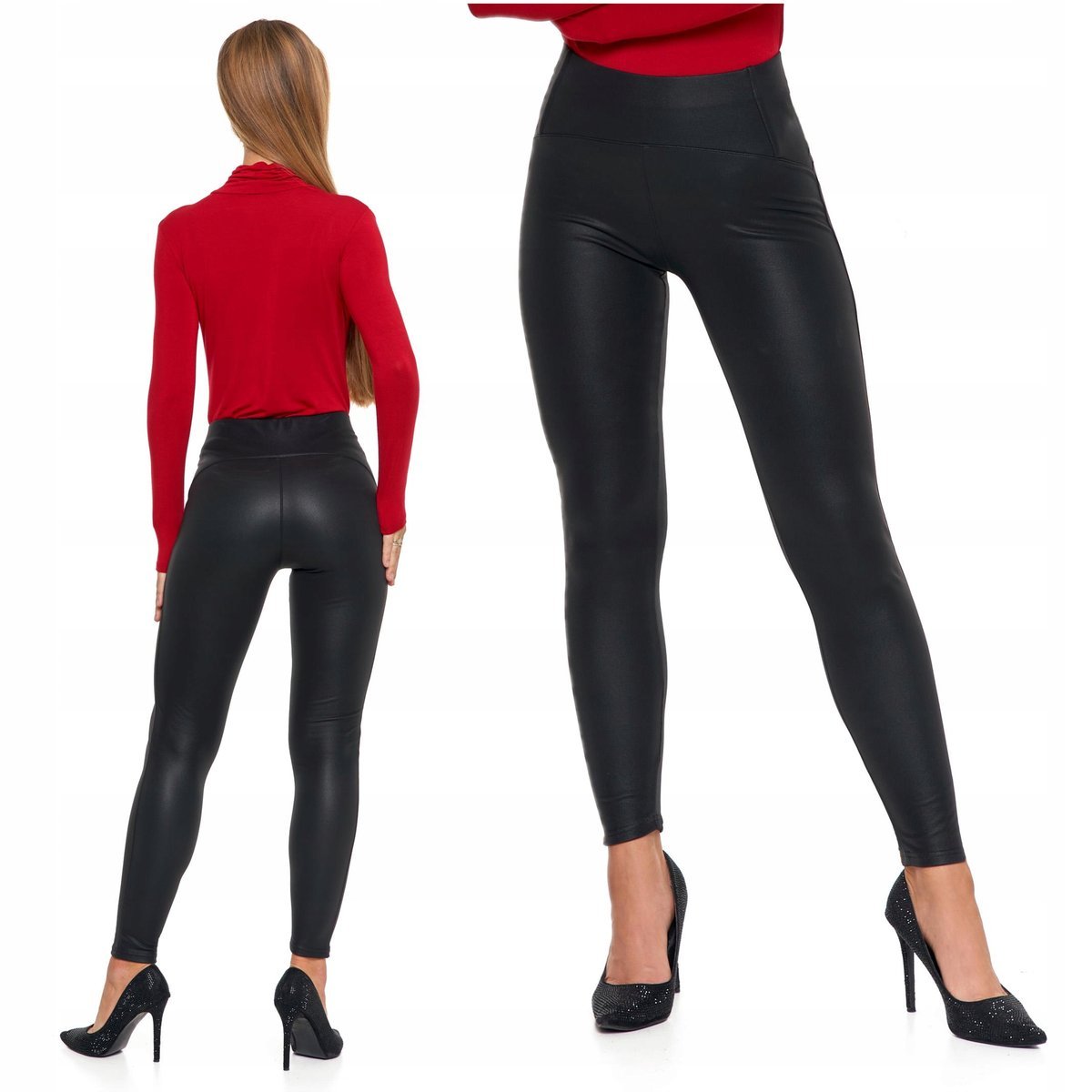 Eleganckie Legginsy Damskie Getry W Imitujące Skórę Wysoki Stan Moraj Xl