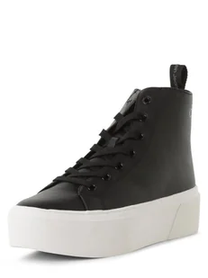 Calvin Klein Jeans - Damskie tenisówki ze skóry, czarny - Trampki damskie - miniaturka - grafika 1