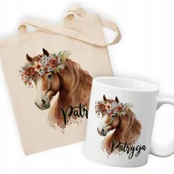 Kubki - ZESTAW TORBA BEŻOWA + KUBEK BIAŁY Dla Miłośników Zwierząt KONIKI IMIĘ Wzory - miniaturka - grafika 1