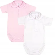 Body dla niemowląt - Body KR KOŁNIERZYK ZAOKRĄGLONY DLA DZIEWCZYNKI 2PAK Biały RÓŻ r 74 KLEKLE - miniaturka - grafika 1
