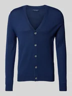 Swetry męskie - Kardigan o kroju slim fit z mieszanki wełny z dekoltem w serek - miniaturka - grafika 1