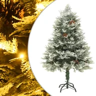 Choinki - vidaXL Choinka z lampkami LED i szyszkami, zielona, 150 cm, PVC i PE - miniaturka - grafika 1