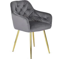 Krzesła - Krzesło Glamour Welurowe Jadalnia Złote Nogi Salon Do Toaletki Szare RAYA - miniaturka - grafika 1