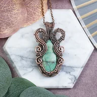 Wisiorki - Miedziany wisiorek wire wrapping z szatukitem #527 - miniaturka - grafika 1