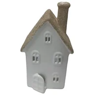 Ozdoby bożonarodzeniowe - Ceramiczny domek z brokatowym dachem i kominem 20,5 cm biało-złoty - miniaturka - grafika 1