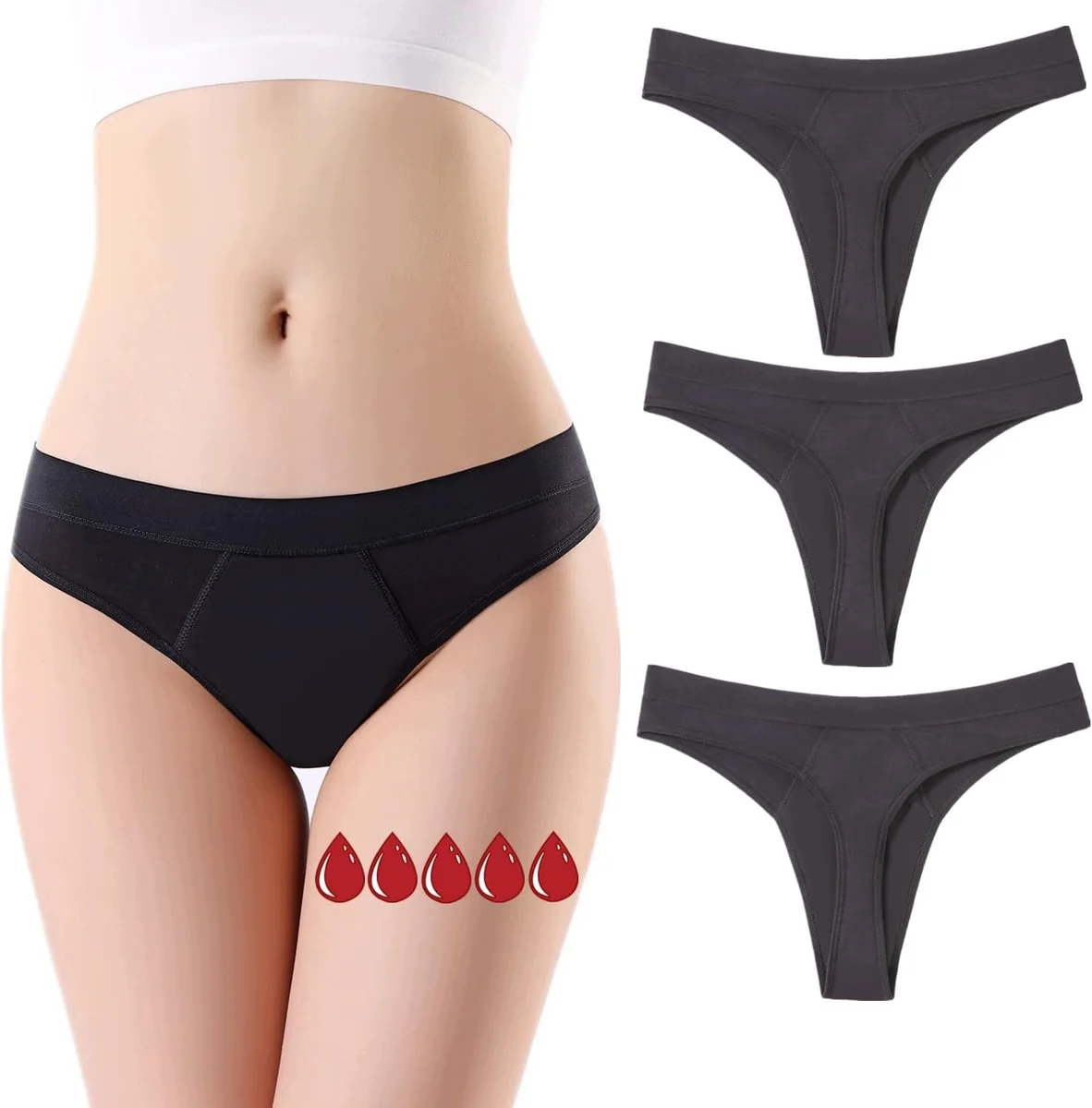 Majtki menstruacyjne chłonne 20 ml czarne XL stringi do prania