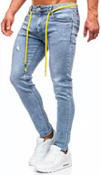 Spodnie męskie - Niebieskie spodnie jeansowe męskie regular fit Denley KX568 - miniaturka - grafika 1