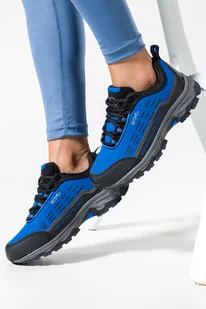 Niebieskie buty trekkingowe damskie sznurowane z czarnymi dodatkami softshell Casu B2003-5 - Buty trekkingowe damskie - miniaturka - grafika 1