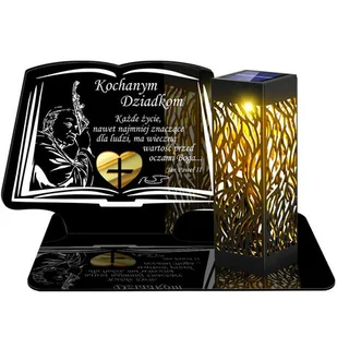 ZNICZ SOLARNY LED WIECZNY PODSTAWKA NA CMENTARZ GRÓB lampka Księga 3D DLA DZIADKÓW - Lampiony i znicze - miniaturka - grafika 1
