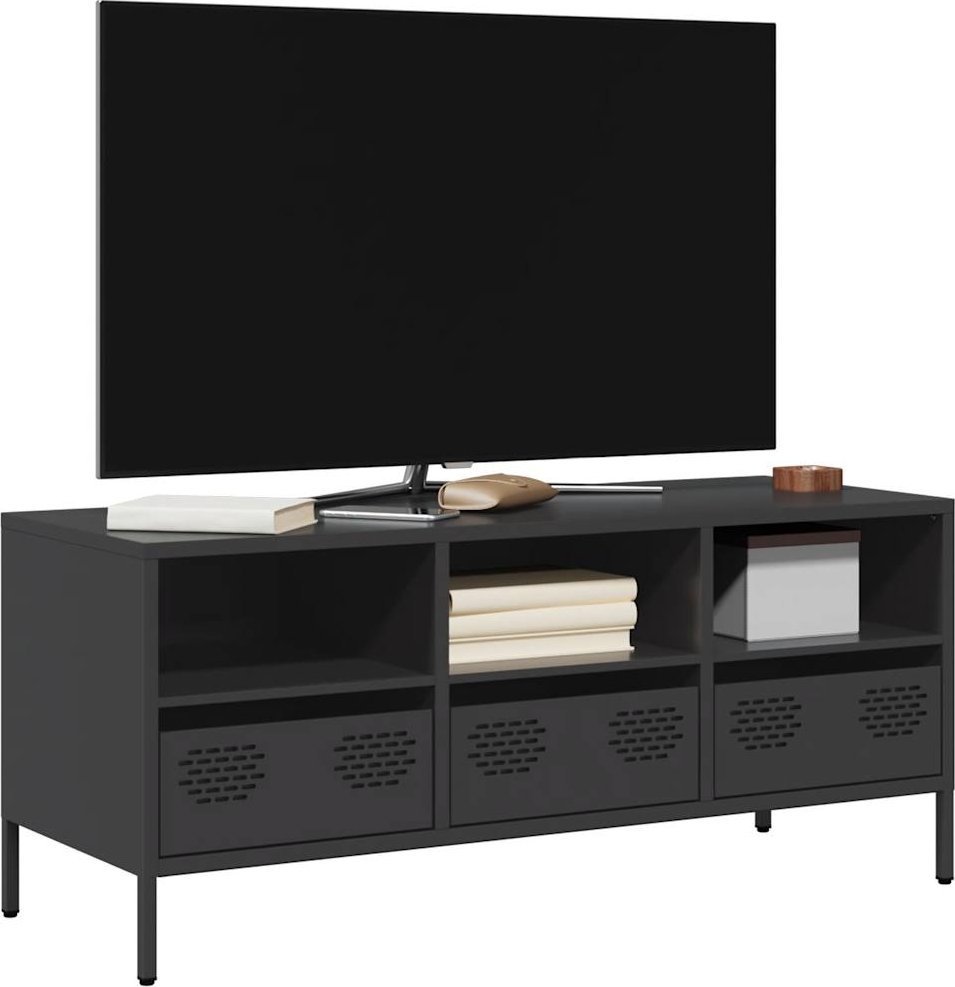 vidaXL vidaXL Szafka RTV, czarna, 101,5x39x43,5 cm, stal walcowana na zimno