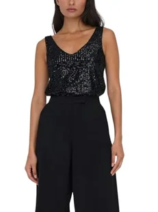 ONLY Damski top Onlana S/L z dekoltem w serek, Black/Detail:black Sequins, M - Koszulki i topy damskie - miniaturka - grafika 1