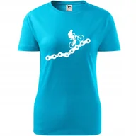 Koszulki i topy damskie - Damska Koszulka z Nadrukiem Rowerowa Tower łańcuch Prezent dla Rowerzystki turkusowy S - miniaturka - grafika 1