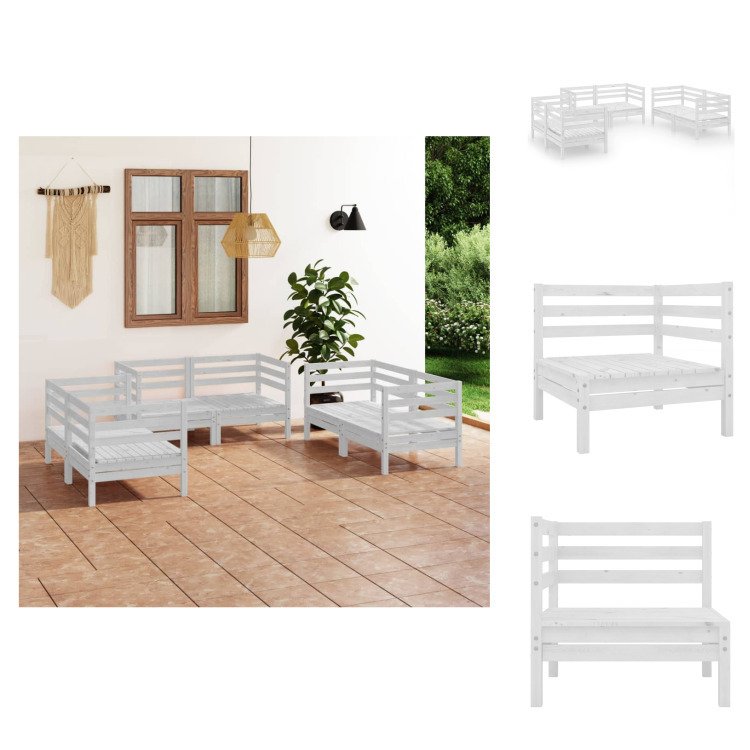 vidaXL 6-częściowy zestaw wypoczynkowy do ogrodu z białej litej sosny - Zestawy mebli ogrodowych