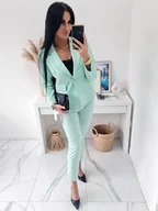 Marynarki i żakiety damskie - BAWEŁNIANY GARNITUR DAMSKI DŻINA MARYNARKA + SPODNIE Z PASKIEM - MIĘTOWY - MODA ITALIA - miniaturka - grafika 1