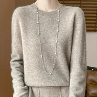 Swetry damskie - TEMU Jesień- Damski Sweter z Okrągłym Dekoltem, Prosty Modny Top z Długim Rękawem - miniaturka - grafika 1