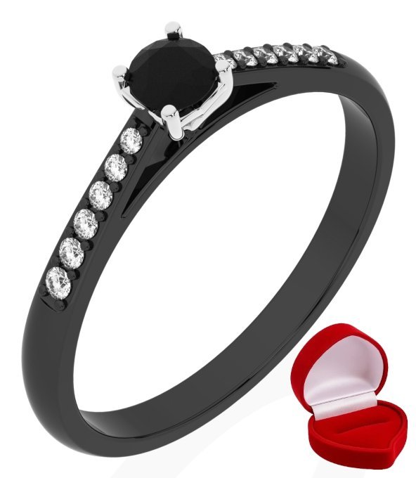 ZŁOTY PIERŚCIONEK ZARĘCZYNOWY 585 14k BRYLANT CZ. 0,14 ct CZARNE ZŁOTO R10
