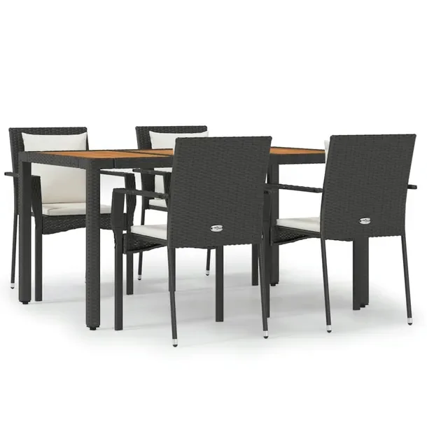 Zestaw mebli ogrodowych z rattanu PE, czarny, 4 krzesła, stół 150x90x75