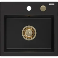 Zlewozmywaki - Mexen Milo zlewozmywak granitowy 1-komorowy 435 x 410 mm, czarny, syfon złoty - miniaturka - grafika 1
