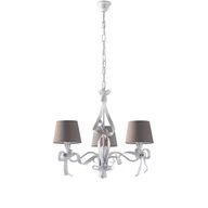 Lampy sufitowe - Lucy – biały lakierowany żyrandol z żelaza, dekor shabby chic, klosze PVC w kolorze gołębioszarym Ø16 cm, elegancki styl, 3 światła - miniaturka - grafika 1