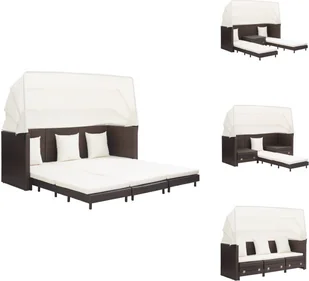 vidaXL Rozkładana sofa 3-osobowa z dachem z rattanu brązowa - Sofy ogrodowe - Sofy i kanapy - miniaturka - grafika 1