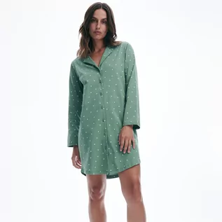 Piżamy damskie - Reserved - Koszula nocna w groszki - Zielony - grafika 1
