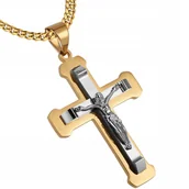 Naszyjniki męskie - NASZYJNIK ZŁOTY DUŻY KRZYŻ KRZYŻYK JEZUS STAL SZLACHETNA 316L 60 CM - inna (Inny) - miniaturka - grafika 1