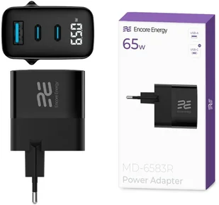 Nowa ładowarka sieciowa Encore Energy GaN QC 4+ PD 3.0 USB-A USB-C x2 65W MD-6583R z wyświetlaczem - Ładowarki do telefonów - miniaturka - grafika 1