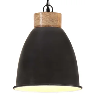 VidaXL Lumarko Industrialna lampa wisząca, czarne żelazo i drewno, 23 cm, E27! 320879 VidaXL - Lampy sufitowe - miniaturka - grafika 1