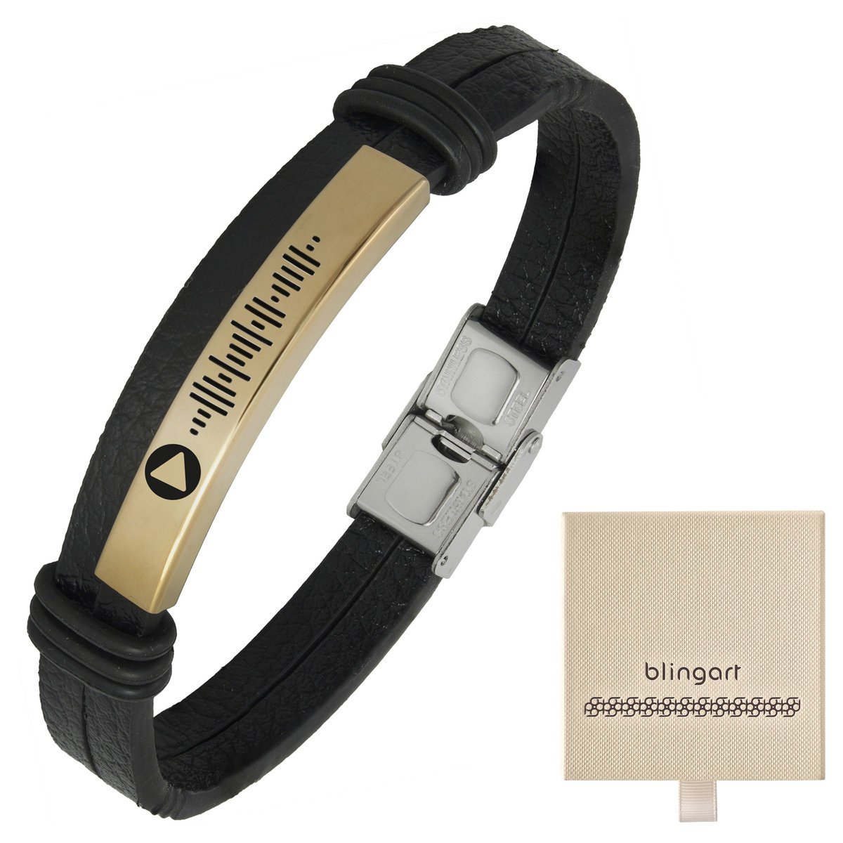 Bransoletka z grawerem skórzana męska pozłacana