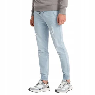 Męskie spodnie jeansowe JOGGERY przetarcia j.niebieskie V1 OM-PADJ-0150 XXL - Spodnie męskie - miniaturka - grafika 1