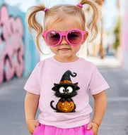 Koszulki dla dziewczynek - Różowa koszulka dla dziewczynki na Dzień Dyni z dynią - kotdynia70 - miniaturka - grafika 1