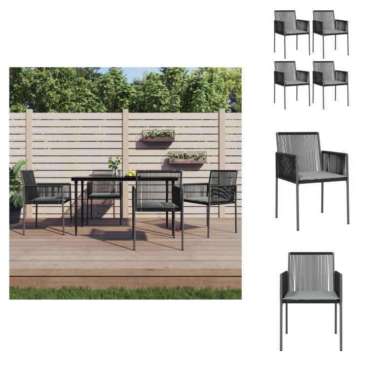 vidaXL Krzesła ogrodowe z poduszką 4 szt. czarne 54x60,5x83,5 cm - Krzesła ogrodowe