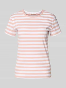 T-shirt z efektem prążkowania i okrągłym dekoltem - Koszulki i topy damskie - miniaturka - grafika 1