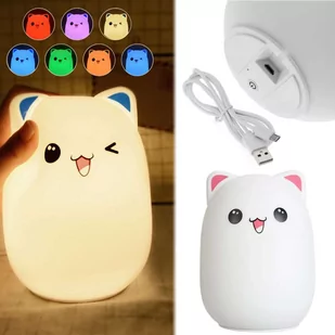 Lampka nocna dla dzieci led kot kotek rgb pilot - Lampy stojące - miniaturka - grafika 1