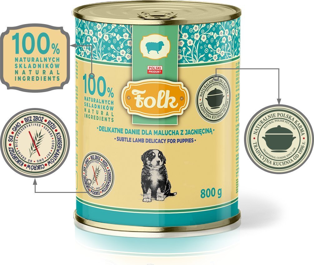 Folk Karma mokra dla psa FOLK Junior Delikatne danie dla malucha z jagnięciną 800 g