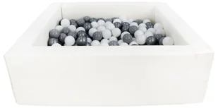 Kwadratowy suchy basen z ekoskóry z 300 piłeczkami (biały/biały, szary, srebrny) - Suche baseny - miniaturka - grafika 1