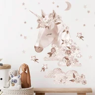 Wyposażenie pokoiku dziecięcego - Naklejka ścienna Jednorożec Boho - beżowy - miniaturka - grafika 1
