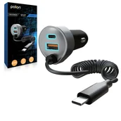 Ładowarki samochodowe - Mocna ładowarka samochodowa POLION USB-A 2xUSB-C 65W QC3.0 PD z przewodem - miniaturka - grafika 1