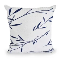 Poszewki na poduszki - Poszewka z kory 40x40 biała granatowa herbaciane listki - miniaturka - grafika 1