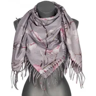 Apaszki i szaliki damskie - Chusta damska przejściowa w KWIATY na prezent z frędzlami RCC28-1 szara - miniaturka - grafika 1